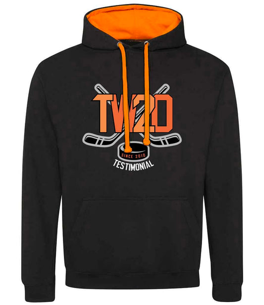 TW20 Testimonial Black and Orange Hoody Large Logo