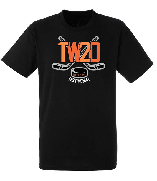 TW20 Testimonial Black Tee Large logo